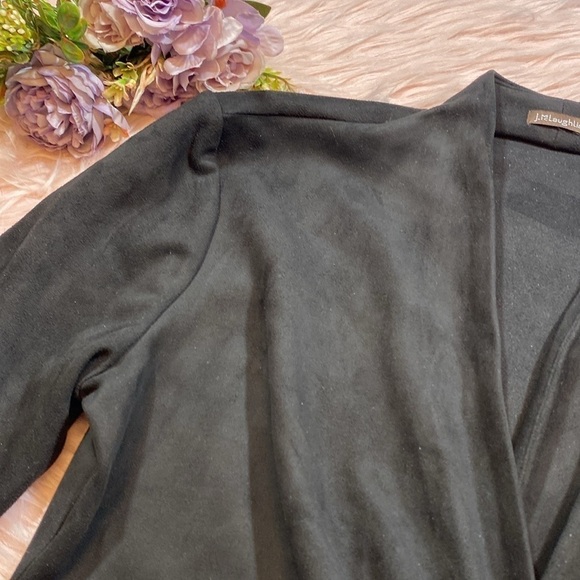 J. McLaughlin Faux Suede Faux Wrap Black Mini Dress - Picture 4 of 12